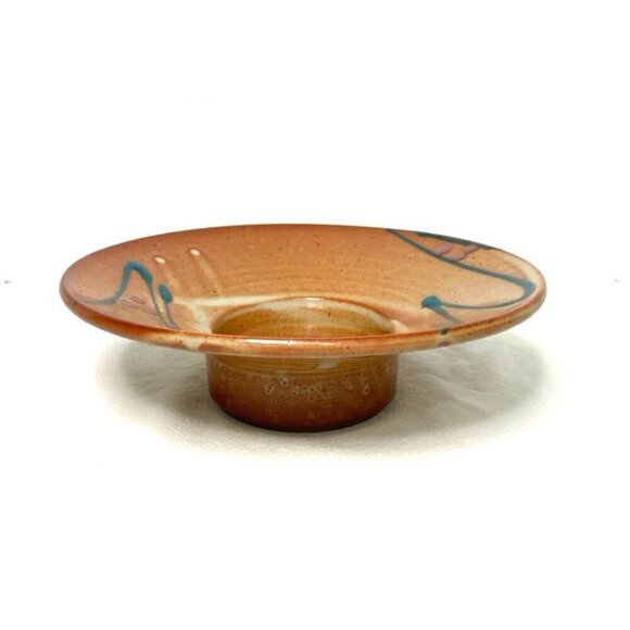 Vtg Robin Cage Ikebana Pottery Round Planter Vase w/ Metal Frog Flower Holder - Picture 3 of 9